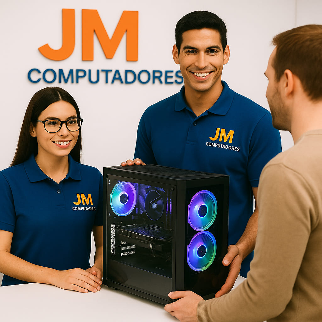 Equipe JM Computadores atendendo cliente