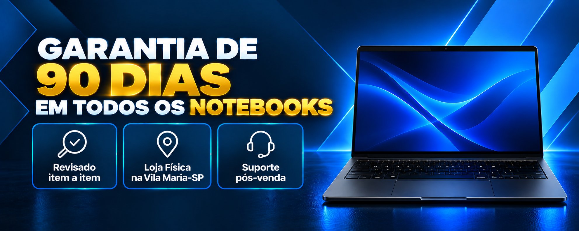 Garantia de 90 dias em todos os notebooks: revisado item a item, loja física na Vila Maria-SP, suporte pós-venda
