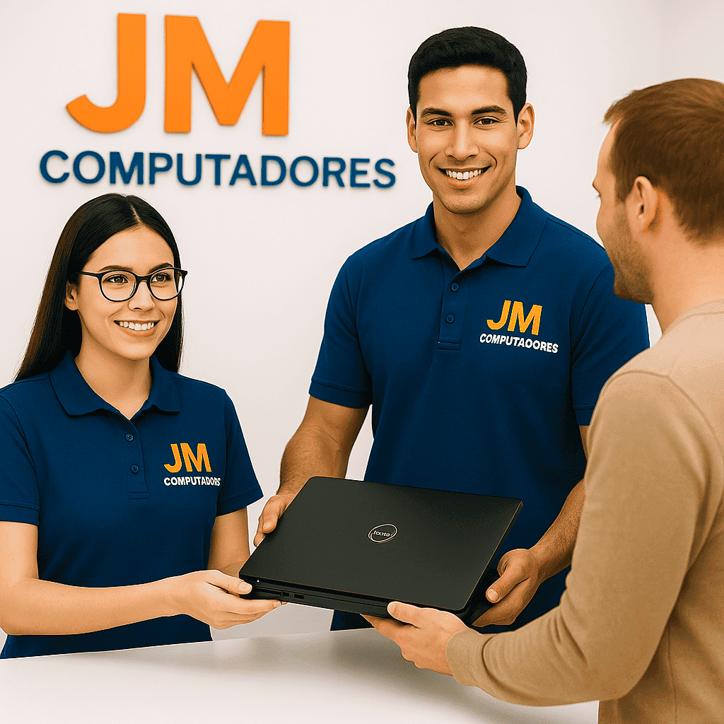 Equipe JM Computadores atendendo cliente
